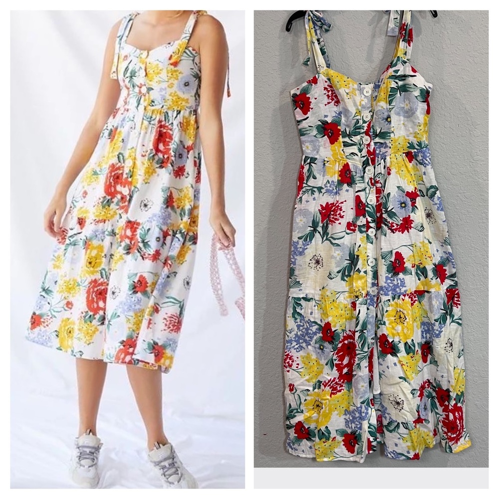 Urban outfitters Positano Linen Tie-Shoulder Midi Dress